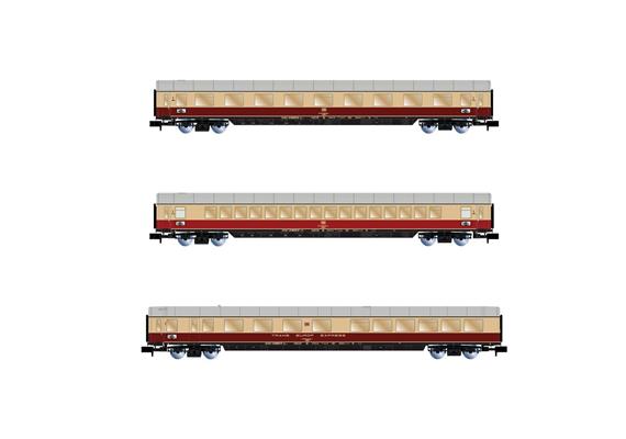 Arnold HN4364 DB, 3er Packwagen "TEE Bavaria" (Apm121, Avm111 & ARDm106), rot/beige - N