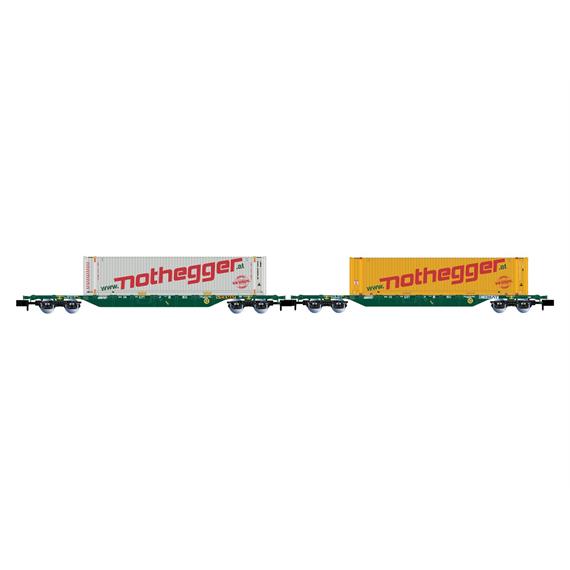 Arnold HN6657 2er-Set 4-achsiger Containertragwagen Wagen, grün - N (1:160)