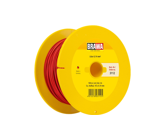 Brawa 3112 Litze 0,14qmm, 100m Spule rot
