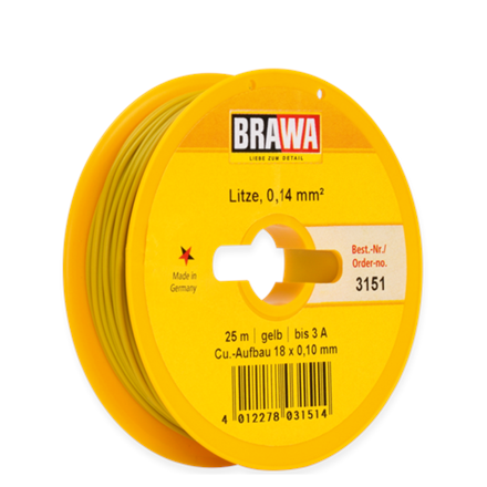 Brawa 3151 Litze 0,14mm gelb, 25m