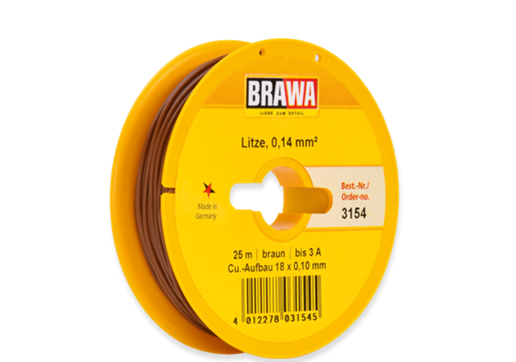 Brawa 3154 Litze 0,14mm braun, 25m