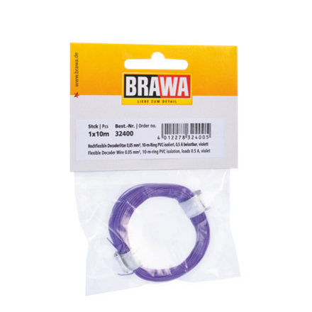 BRAWA 32400 Hochflexible Decoderlitze violett 0,05mm, Länge 10m