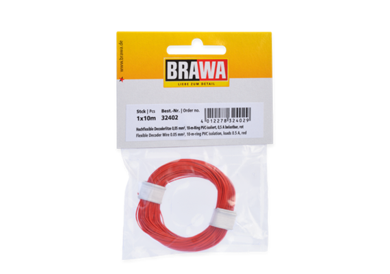 BRAWA 32402 Hochflexible Decoderlitze rot 0,05mm, Länge 10m