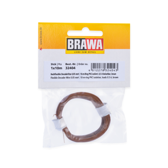 BRAWA 32404 Hochflexible Decoderlitze braun 0,05mm, Länge 10m