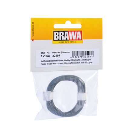 BRAWA 32407 Hochflexible Decoderlitze grau 0,05mm, Länge 10m