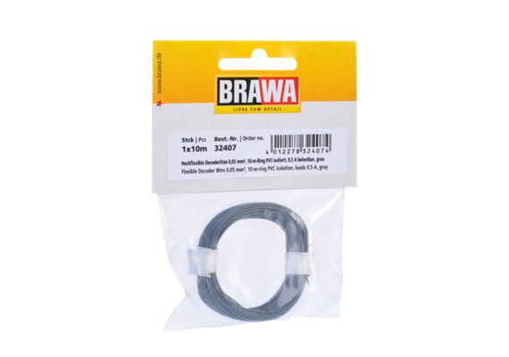 BRAWA 32407 Hochflexible Decoderlitze grau 0,05mm, Länge 10m