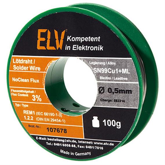 ELV No-Clean Lötzinn bleifrei Sn99Cu1+ML, 1,0 mm, 100 g