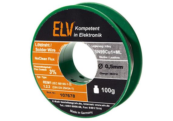 ELV No-Clean Lötzinn bleifrei Sn99Cu1+ML, 1,0 mm, 100 g