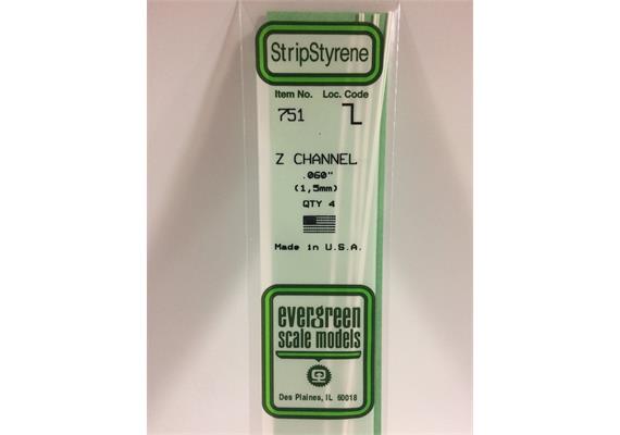 Evergreen 751 Z-Profil, 35 mm lang, Höhe 1,5mm, Dicke 0,35 mm , 4 Stück | Bild 2