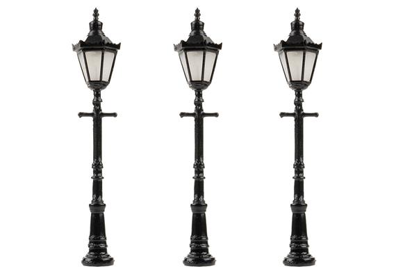 Faller 180112 LED-Parklaterne, Sechskantlaterne mit Krone, warmweiß, 3 Stück - H0 (1:87)