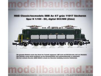 HAG Classic/tecmodels 8011017 SBB Ae 4/7 grün 11017 Sécheron, digital DCC/MM - N (1:160)