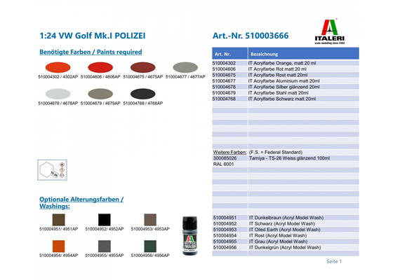 Italeri 03666 VW Golf “POLIZEI” - Massstab 1:24 | Bild 3