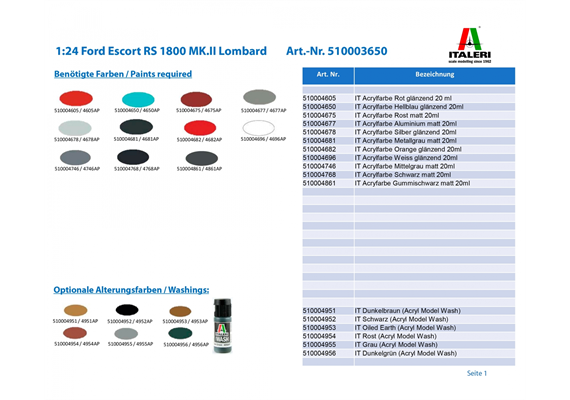 Italeri 3650 Ford Escort RS 1800 MK.II Lombard - Massstab 1:24 | Bild 2