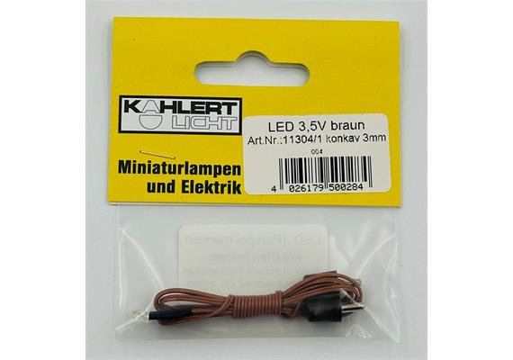 Kahlert 11304 LED, 3 mm mit braunem Kabel und Stecker 3,5V, leuchtet warm-weiss