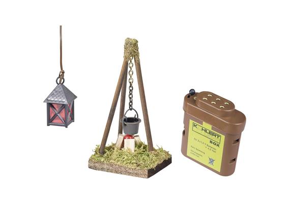 Kahlert 20101 Krippenlicht-Set mit Lagerfeuer LED, Laterne LED, Batteriebox mit Steckkappe