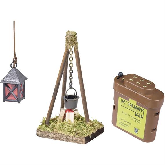 Kahlert 20101 Krippenlicht-Set mit Lagerfeuer LED, Laterne LED, Batteriebox mit Steckkappe