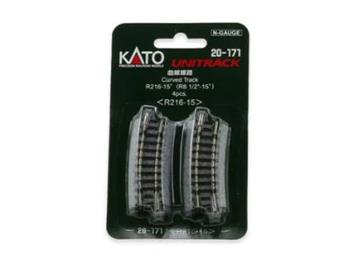 Kato 20-171 Gleis gebogen R 216-15°, 4 Stück - N (1:160)