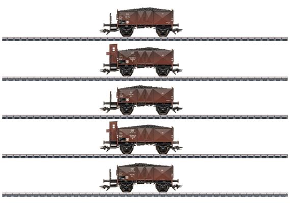 Märklin 46047 Kohlewagen-Set 5-teilig, kurze Hochbordwagen der Bauart O11 der DB - H0
