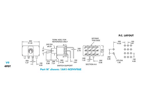 Miniatur-Kippschalter EIN-EIN rastend 4 Wechsler, Eledis (1A41-NF1STSE) | Bild 3