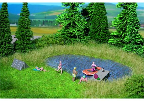 Noch 07442 Natur+ “Badesee”, Wiese dreifarbig beflockt 22 x 20 cm, 10 Grasbüschel