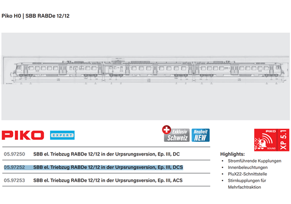 PIKO 97252 SBB Triebzug RABDe 12/12 3-teilig MIRAGE, rot, Ep. III, DCS, digital/Sound - H0 | Bild 2