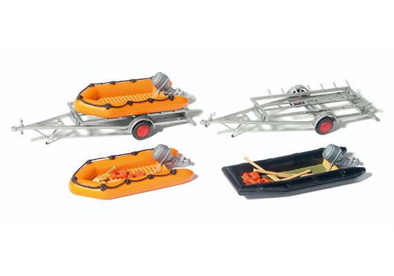 Preiser 17312 Schlauchboote mit 2 Bootsanhängern (Bausatz) - H0 (1:87)