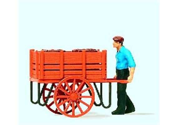 Preiser 28131 Arbeiter mit Handwagen, Fässerladung