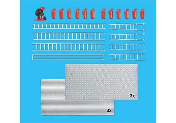 Preiser 31026 Überdrucklüfter, Feuerlöscher, Leitern, Riffelblechpl. Bausatz HO