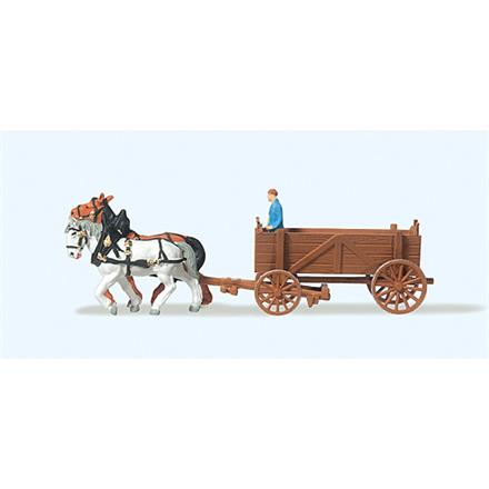 Preiser 79475 Kastenwagen mit Pferden - N (1:160)