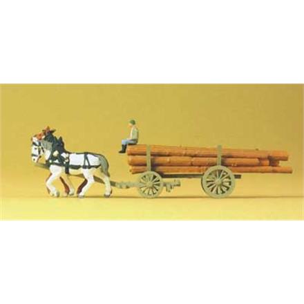 Preiser 79477 Langholzwagen mit Pferden - N (1:160)