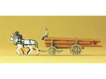 Preiser 79477 Langholzwagen mit Pferden - N (1:160)