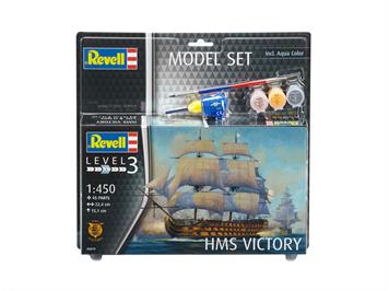 Revell 65819 Model Set HMS Victory, mit Basisfarben, Kleber und Pinsel - Massstab 1:450