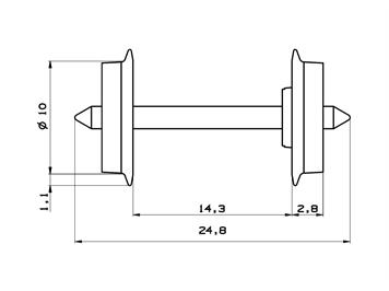 Roco 40177 Roco DC-Radsatz, 10mm, Spitz-Achslänge 24,8mm, 2 Stück - H0 (1:87)