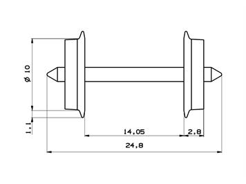 Roco 40178 AC-Radsatz, 10mm, Spitz-Achslänge 24,8mm, 2 Stück - H0 (1:87)