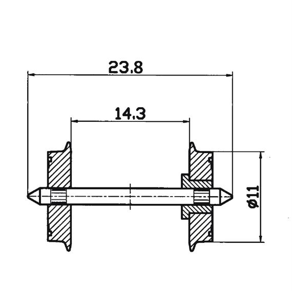 Roco 40182 Gleichstrom DC-Radsatz 11 mm, einseitig isoliert, 2 Stück - H0 (1:87)