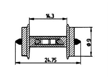 Roco 40187 GL-Radsatz 9mm für Gleisbesetztmeldung 18 kOhm Widerstand, 2 Stück - H0