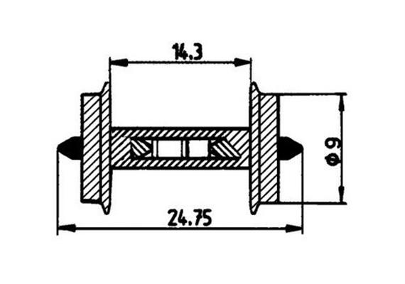 Roco 40187 GL-Radsatz 9mm für Gleisbesetztmeldung 18 kOhm Widerstand, 2 Stück - H0