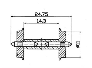 Roco 40192 DC-NEM-Normradsatz, Raddurchmesser: 11 mm, Achslänge: 24,75 mm, 2 Stk. - H0