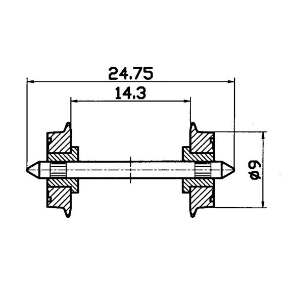 Roco 40197 Radsatz 2fach isoliert DC 9mm, 2 Stück - H0 (1:87)