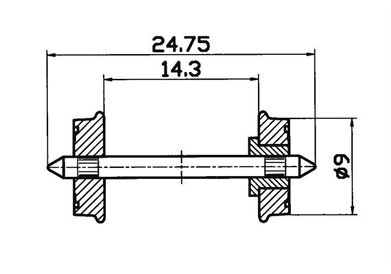 Roco 40266 Radsatz DC 9mm RP25 einseitig isoliert, Inhalt 2 Stück - H0 (1:87)