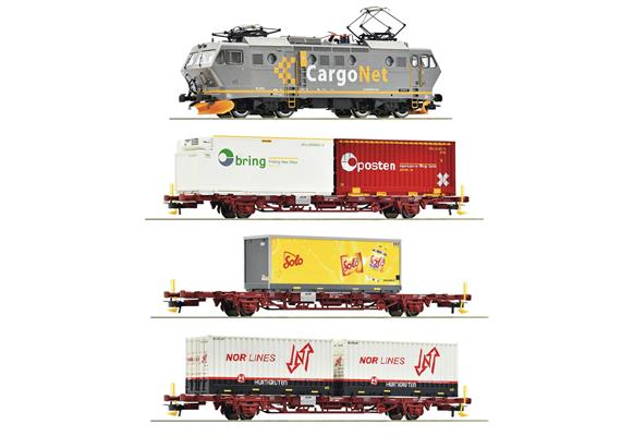 Roco 61487 4-tlg. Set: E-Lok EL 16 mit Güterzug, CargoNet, DC 2L, digital mit Sound - H0