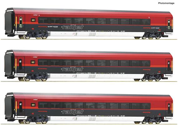 Roco 74041 3-tlg. Set: Railjet, ÖBB, mit Innenbeleuchtung, DC 2L - H0 (1:87)