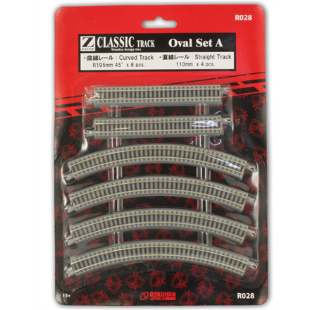 Rokuhan 97028 R028 Einfaches Kreis-Oval R195 mm-45° (8 Stk.) + gerade 110 mm (4 Stk.)