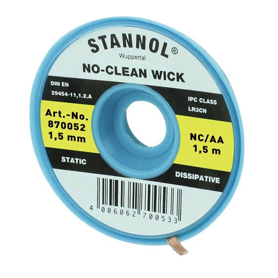 Stannol No-Clean Entlötlitze, ESD-verpackt, 1.5 m lang,1.55 mm breit