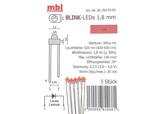Tams 81-30176-05 Blink-LEDs 1,8 mm, rot, diffus farbig, 5 Stück | Bild 1