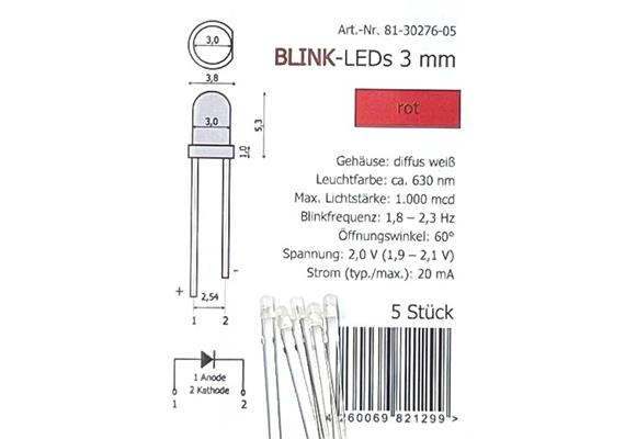 Tams 81-30278-05 Blink-LEDs 3 mm, rot, 5 Stück | Bild 1