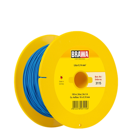 Brawa 3115 Litze 0,14 qmm, 100m Spule blau