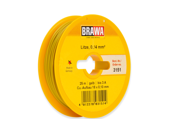 Brawa 3151 Litze 0,14mm gelb, 25m