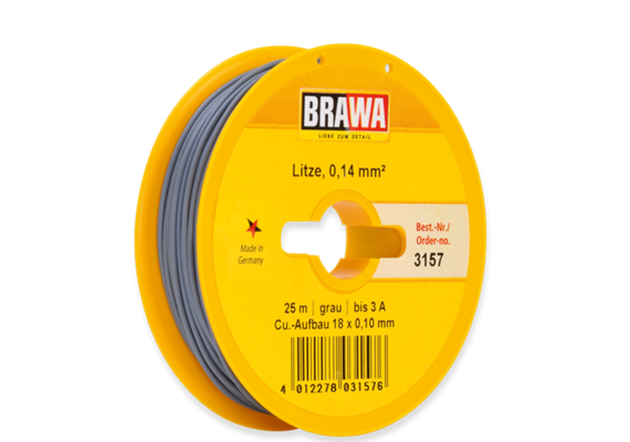 Brawa 3157 Litze 0,14mm grau, 25m