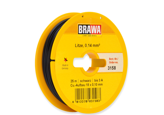 Brawa 3158 Litze 0,14mm schwarz, 25m